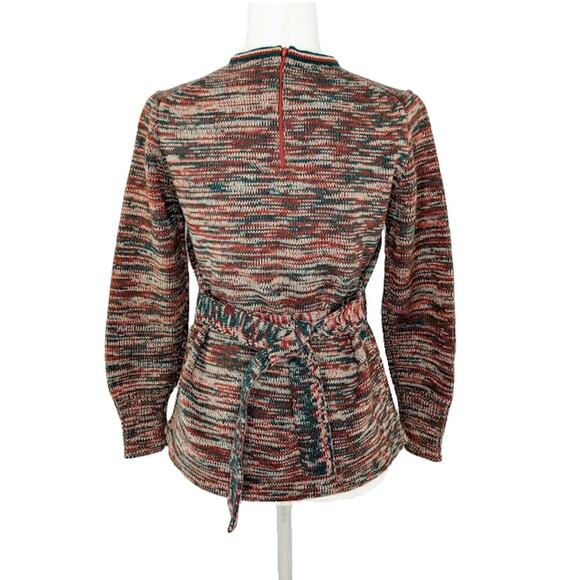 Vintage 1970s Acrylic Belted Sweater Red Orange Green White Medium Retro Knit - Picture 2 of 8